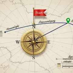 Kompas na mapie z zaznaczoną trasą od punktu "Start" do "Norngerseg".