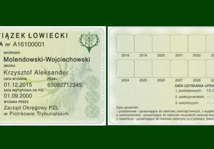 Legitymacja PZŁ Krzysztofa Molendowskiego-Wojciechowskiego. Czy myśliwy ponosi koszt wymiany legitymacji w zł?