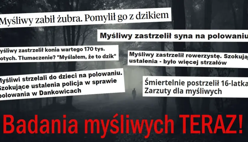 Czy myśliwy to zawód? Nagłówki o tragicznych wypadkach: zabity żubr, syn, koń, rowerzysta, dzieci. "Badania myśliwych TERAZ!